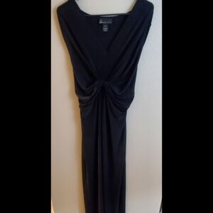 Lane Bryant Black Sleeveless Front Wrap Ruched Jersey Knit Stretch Midi Dress